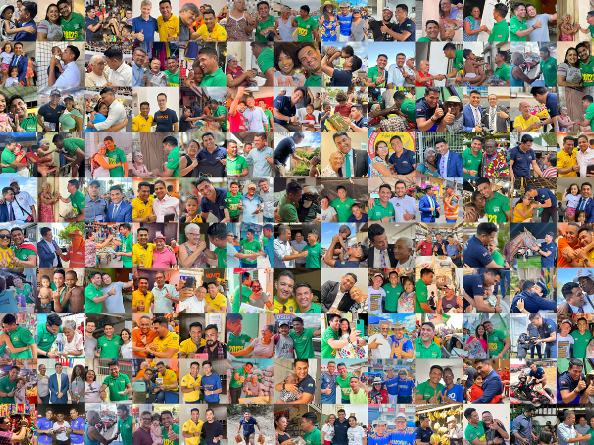Mosaico com fotos de Wellington do Curso ao lado de moradores de vários municípios do Maranhão